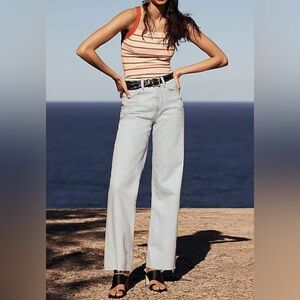 J.Crew Full Length Jeans ~ Rocky Beach Light Wash ~ Wide Leg Raw Hem Size 25